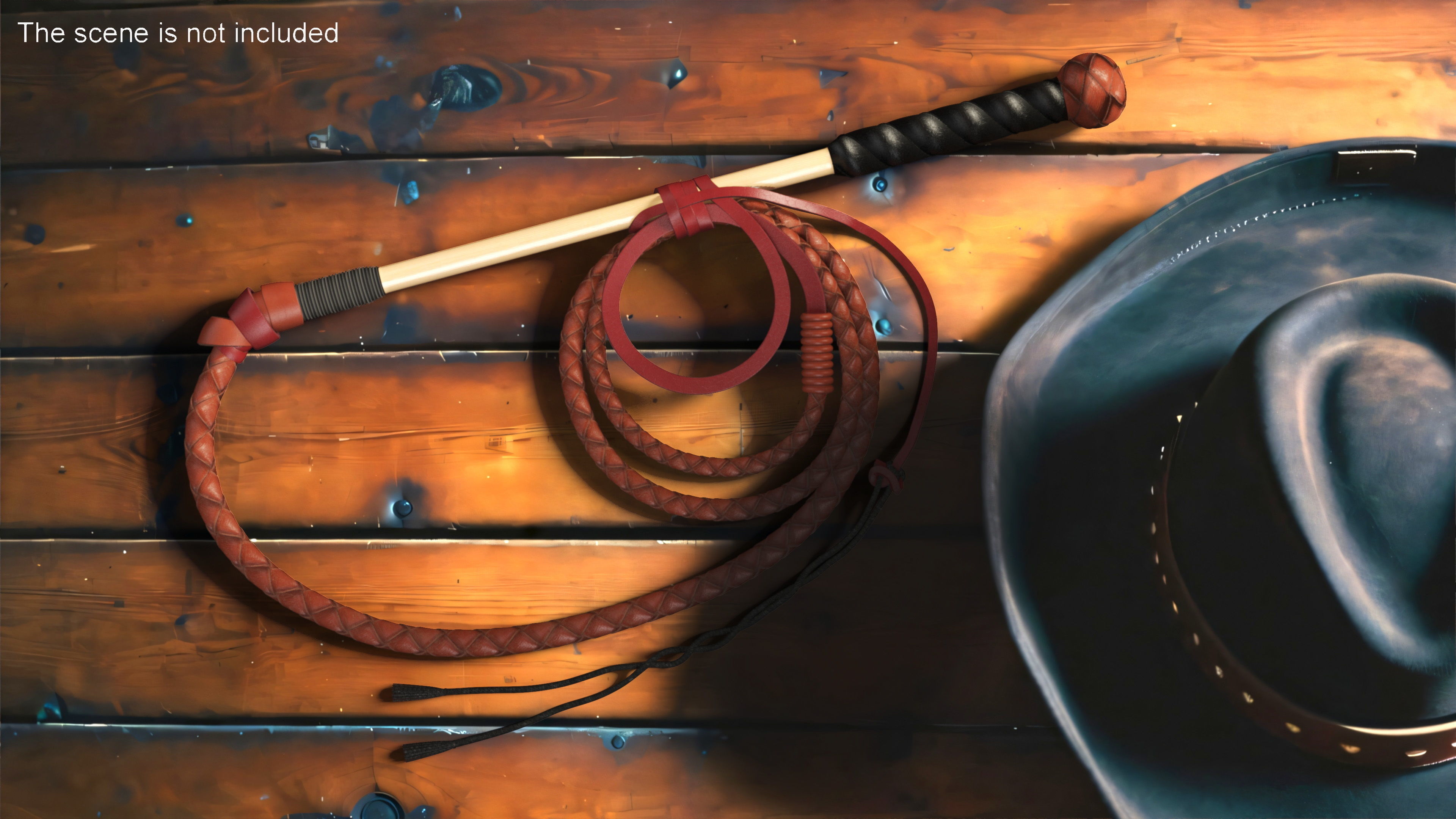 Leather Whip Braided Brown Rigged for Cinema 4D 3D model