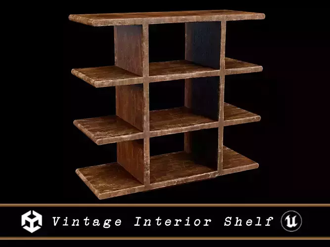 Wooden Vintage Interior Shelf Low-poly 3D model