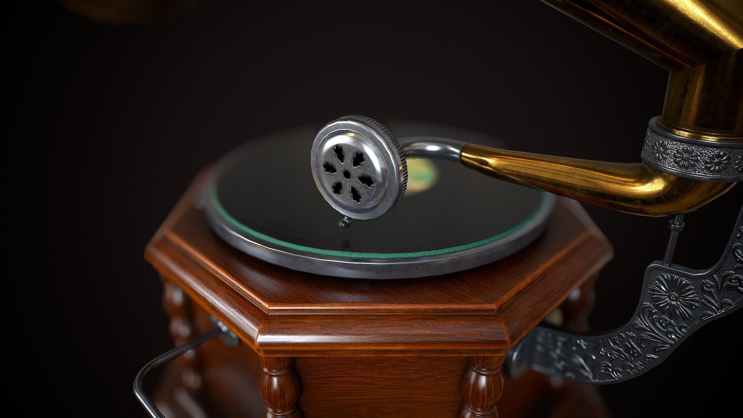 Vintage gramophone Low-poly 3D model_4