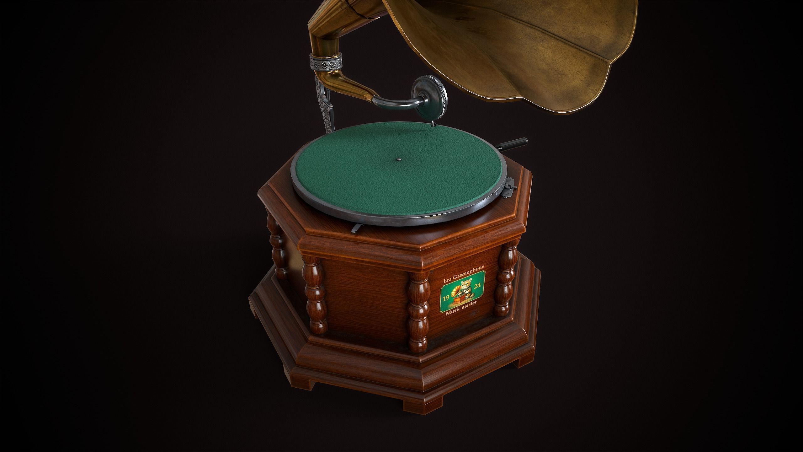Vintage gramophone Low-poly 3D model_5