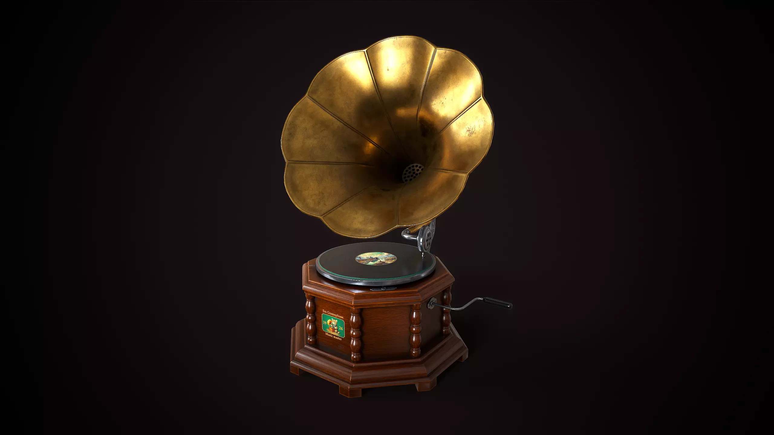 Vintage gramophone Low-poly 3D model_0
