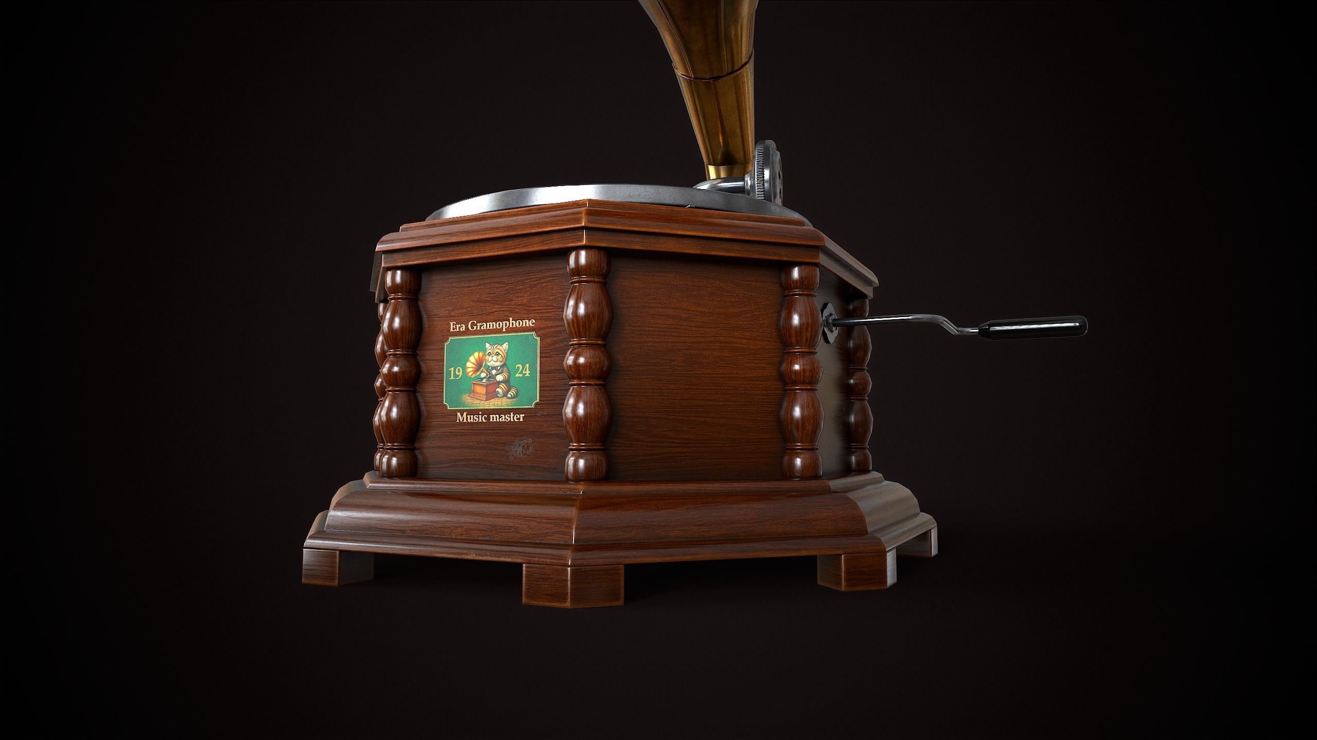 Vintage gramophone Low-poly 3D model_6