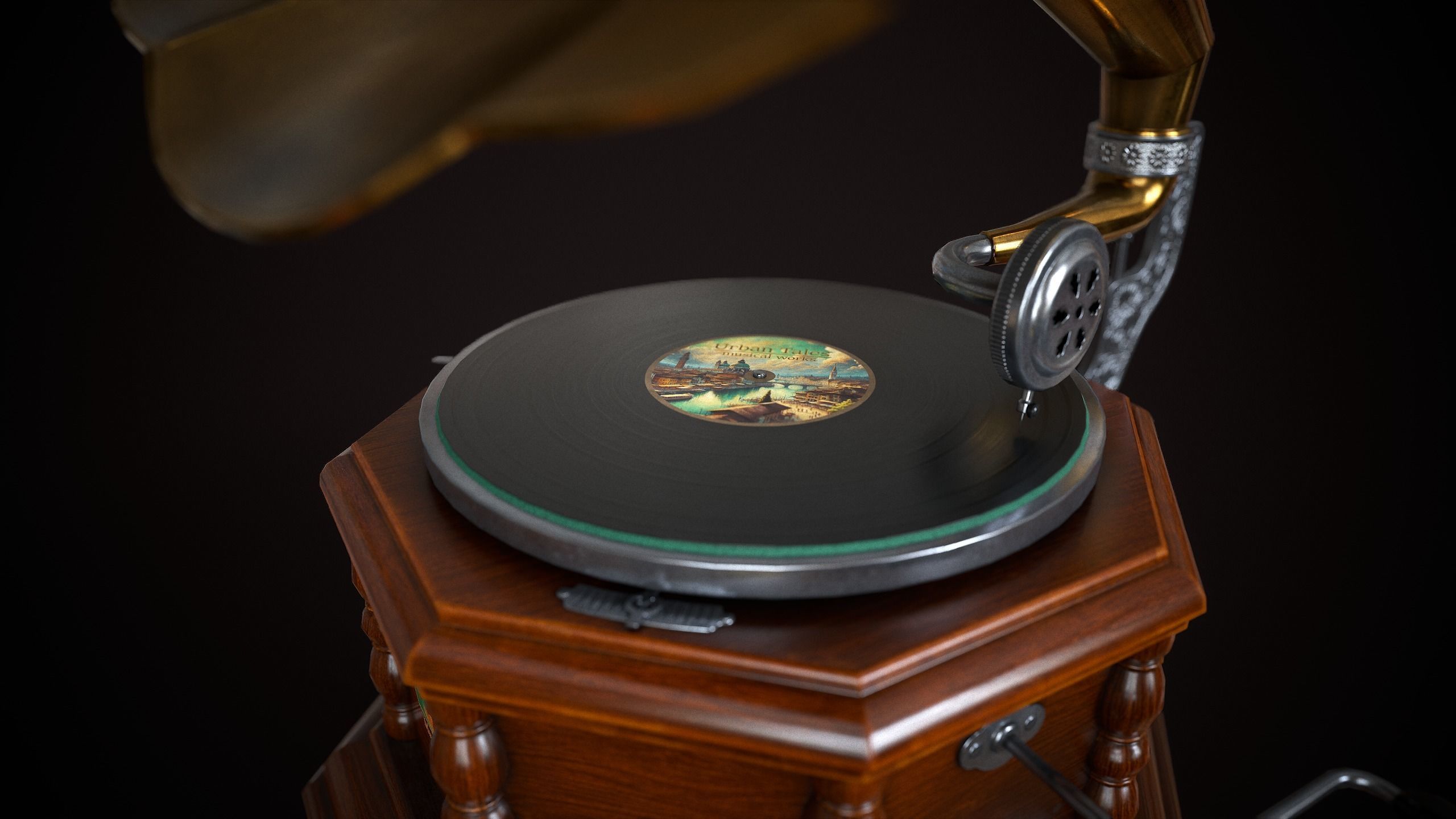 Vintage gramophone Low-poly 3D model_3