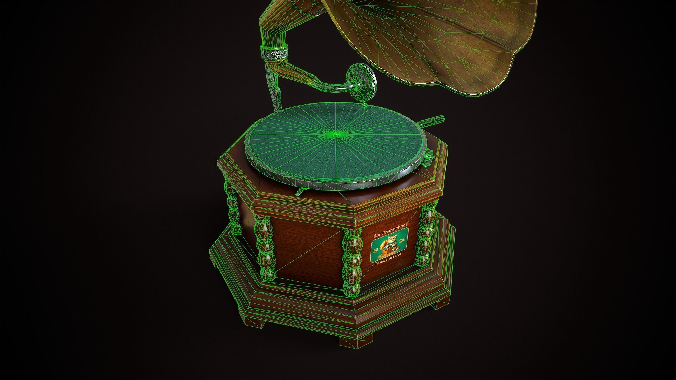 Vintage gramophone Low-poly 3D model_16