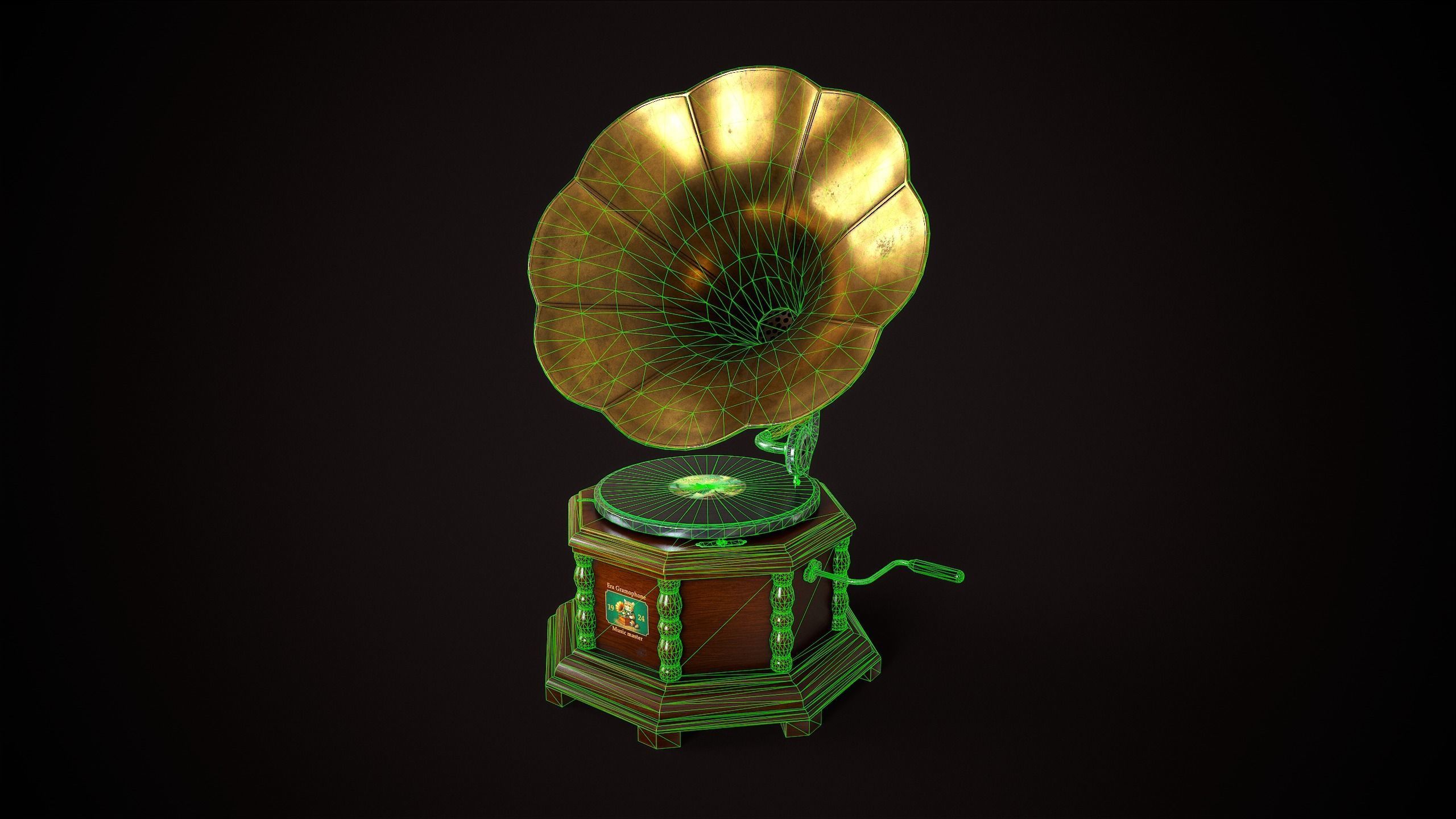 Vintage gramophone Low-poly 3D model_13