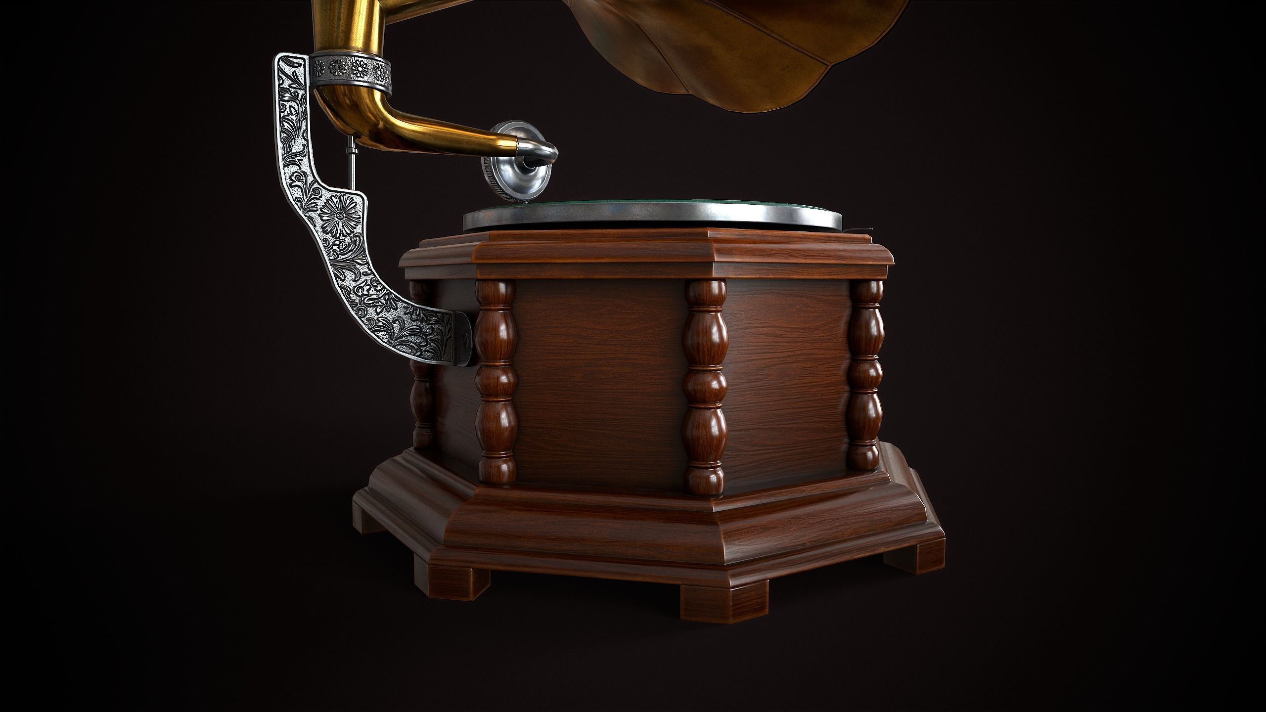 Vintage gramophone Low-poly 3D model_8