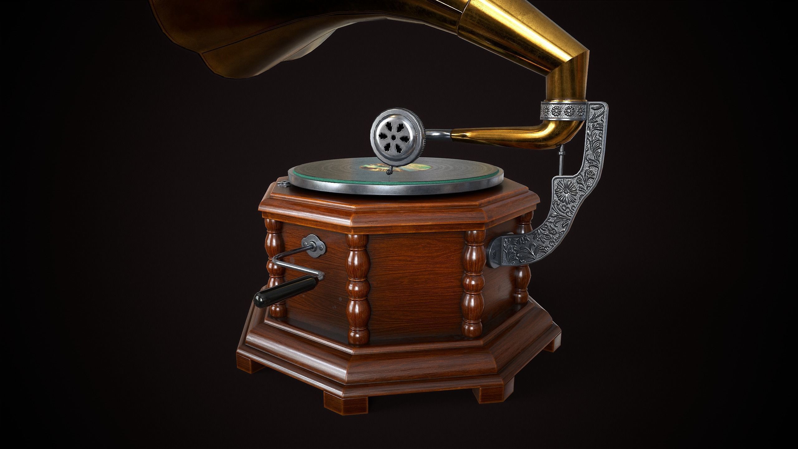 Vintage gramophone Low-poly 3D model_10