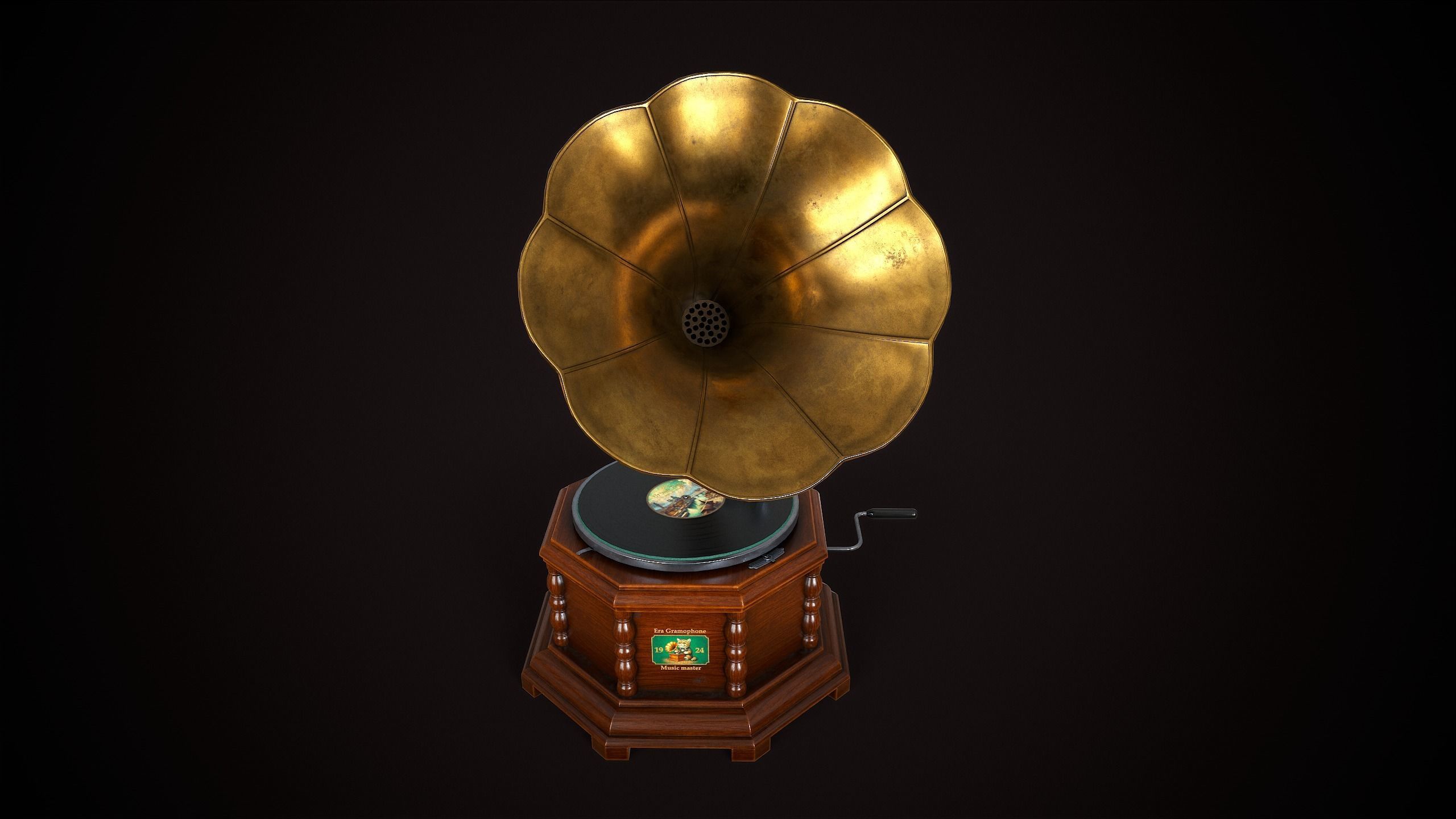 Vintage gramophone Low-poly 3D model_7