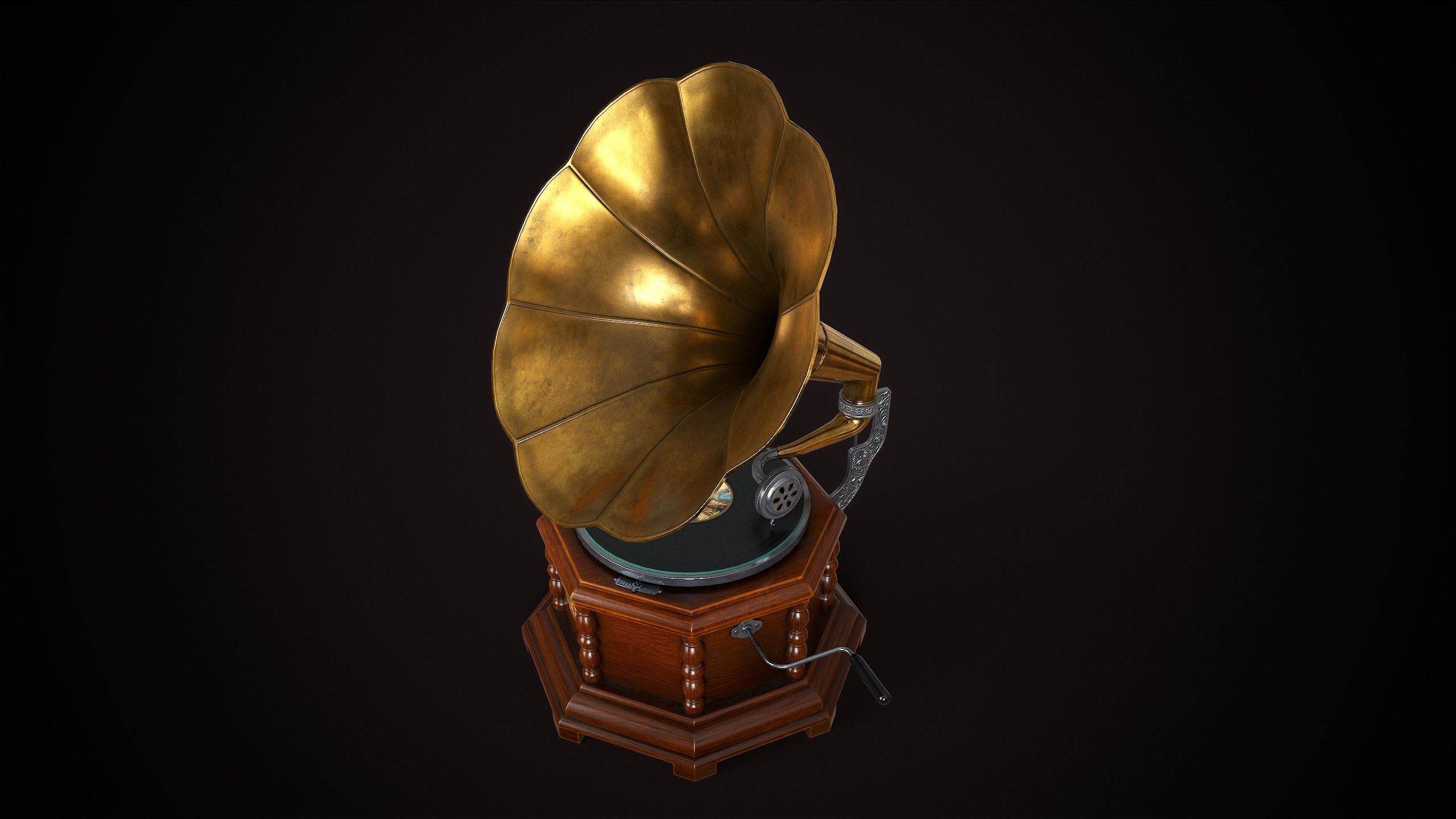 Vintage gramophone Low-poly 3D model_11