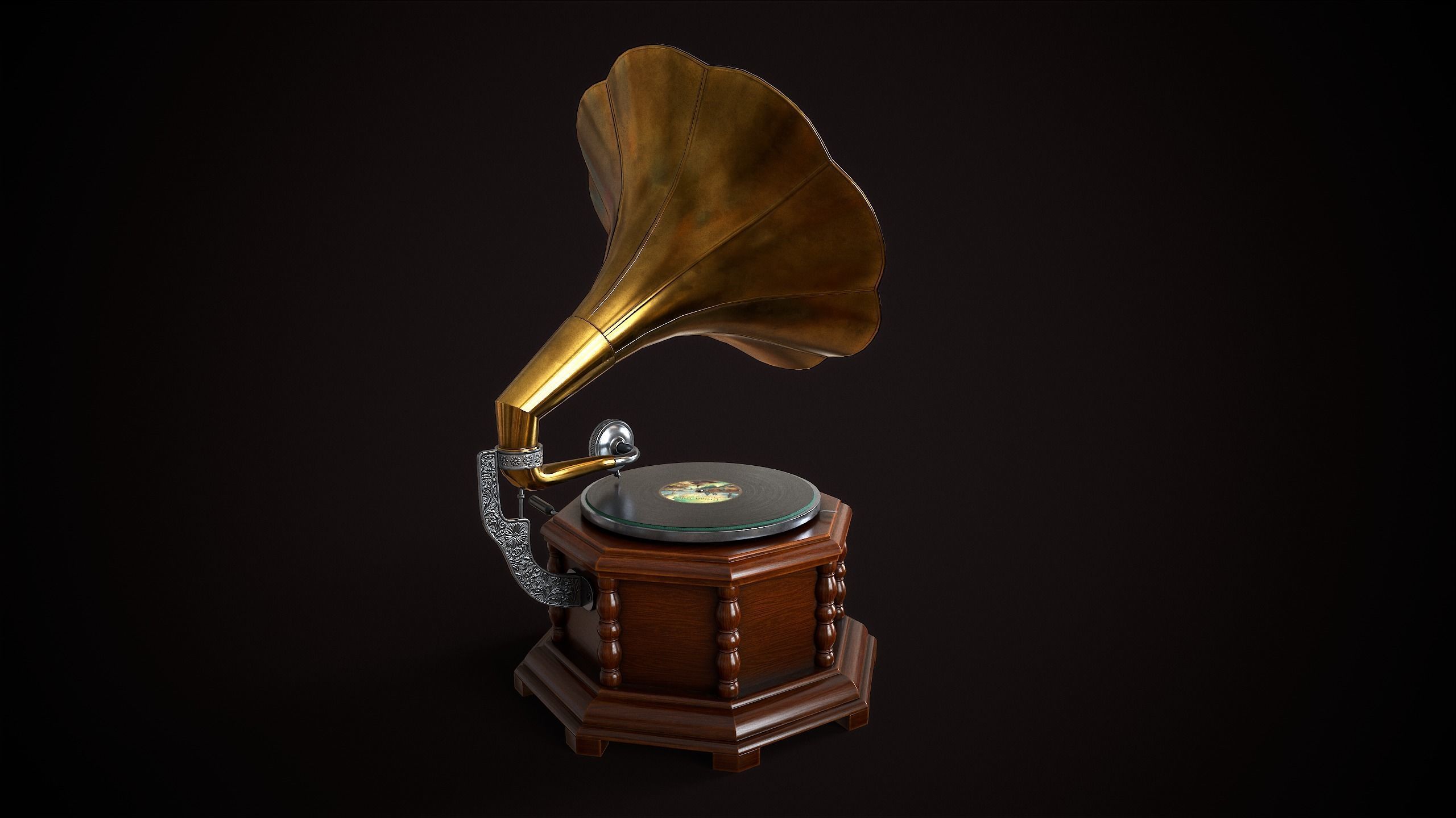 Vintage gramophone Low-poly 3D model_2