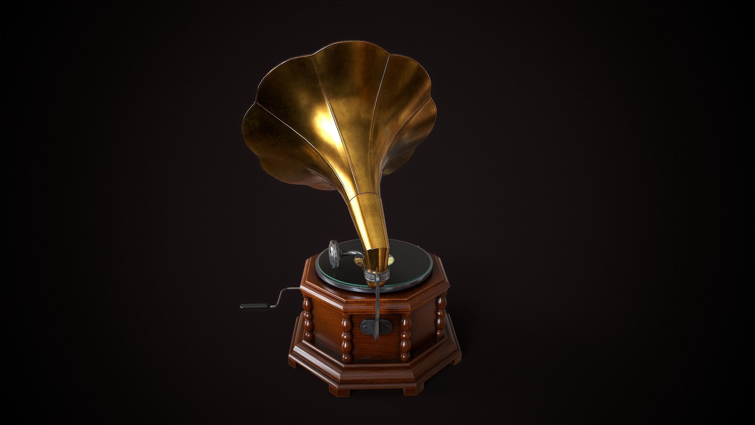 Vintage gramophone Low-poly 3D model_9