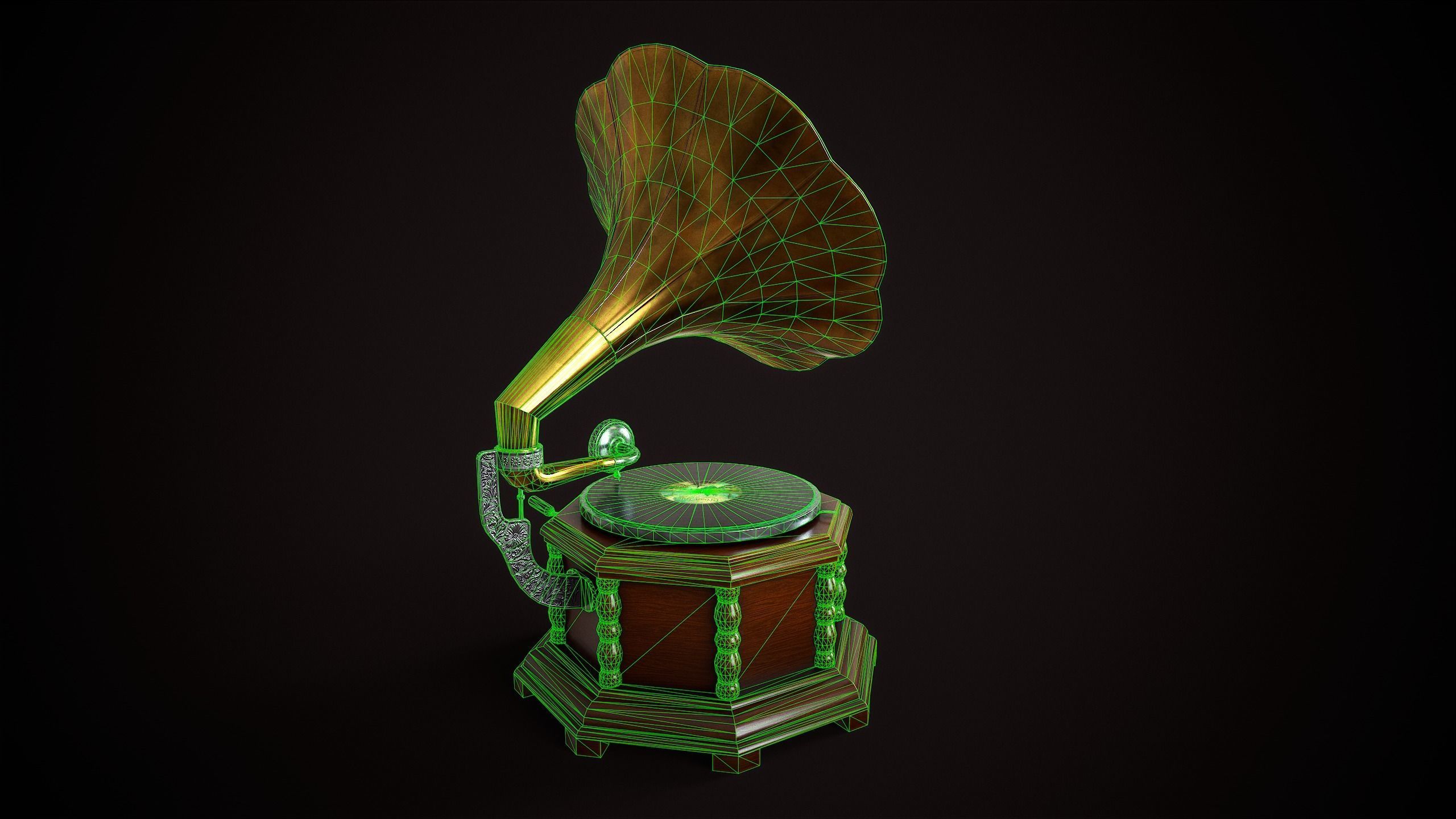 Vintage gramophone Low-poly 3D model_14