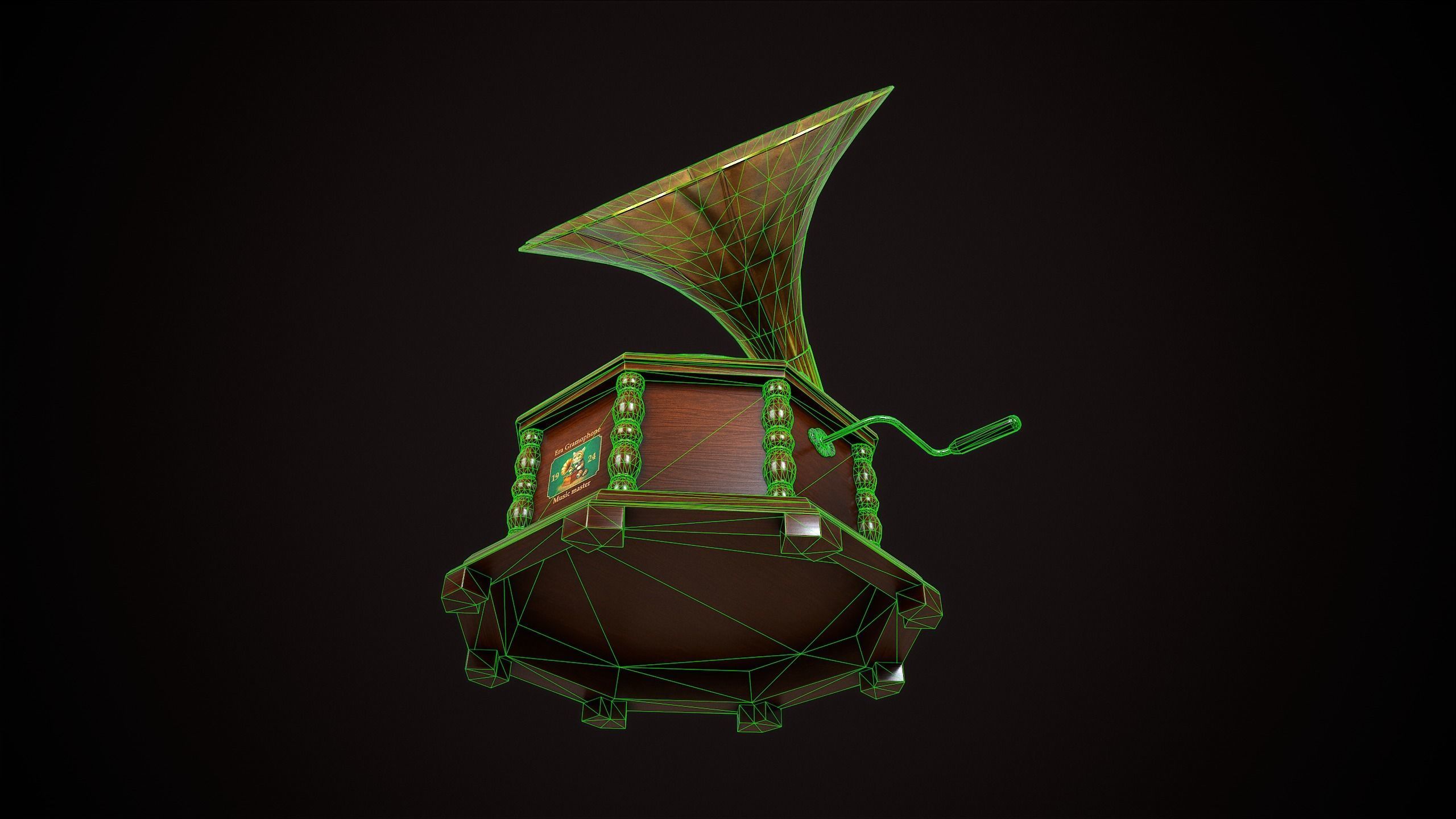 Vintage gramophone Low-poly 3D model_15