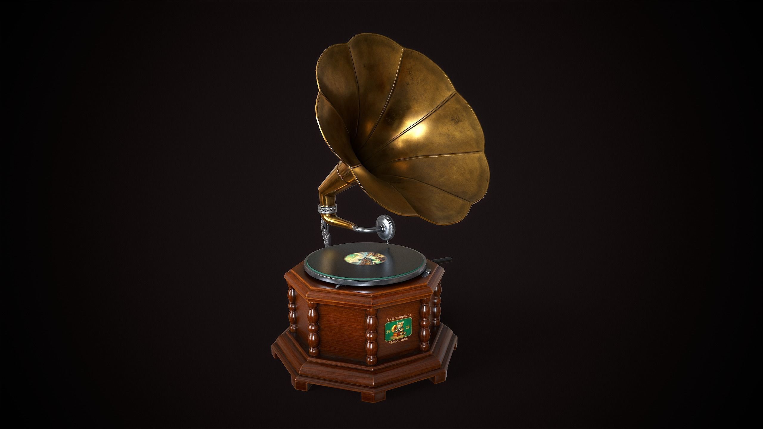 Vintage gramophone Low-poly 3D model_1