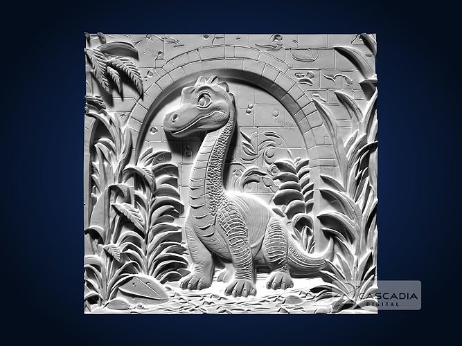 Cute Longneck CNC Router Carving Casting Bas Relief dinosaur 3D print model