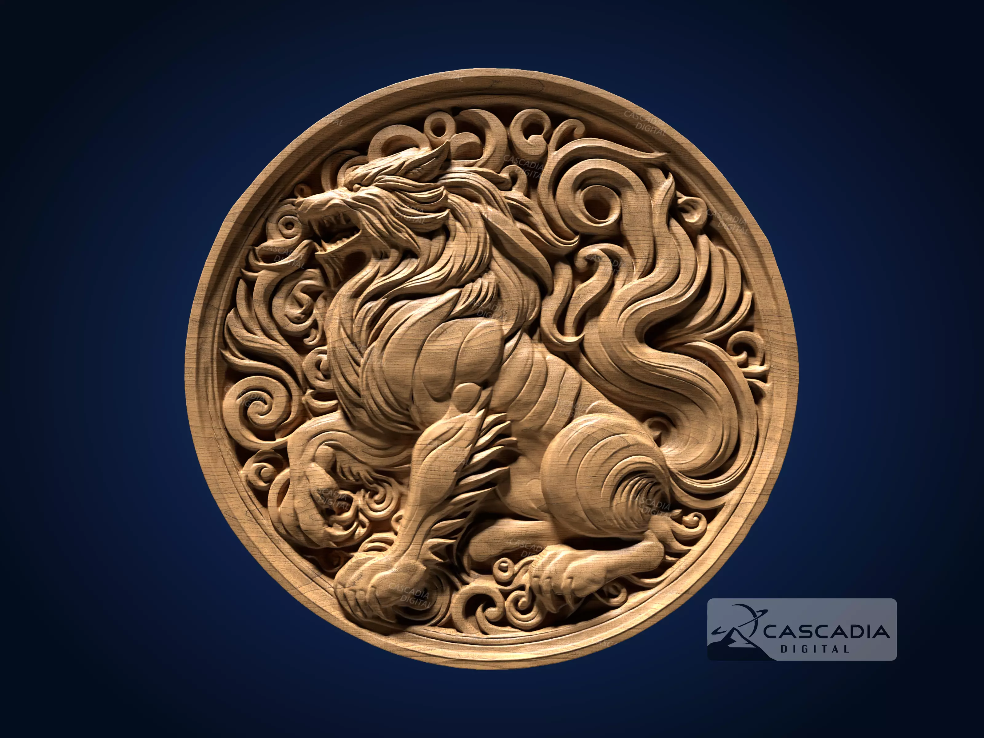 Wolf Round - CNC Router Carving Casting animal dog 3D print model_0