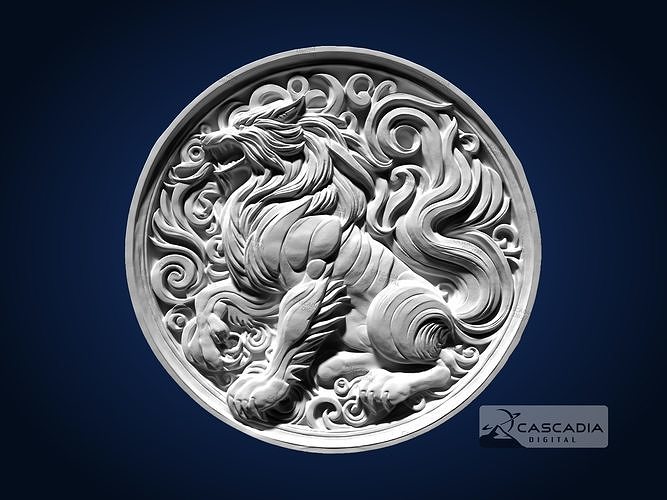 Wolf Round CNC Router Carving Casting Bas Relief animal dog 3D print model