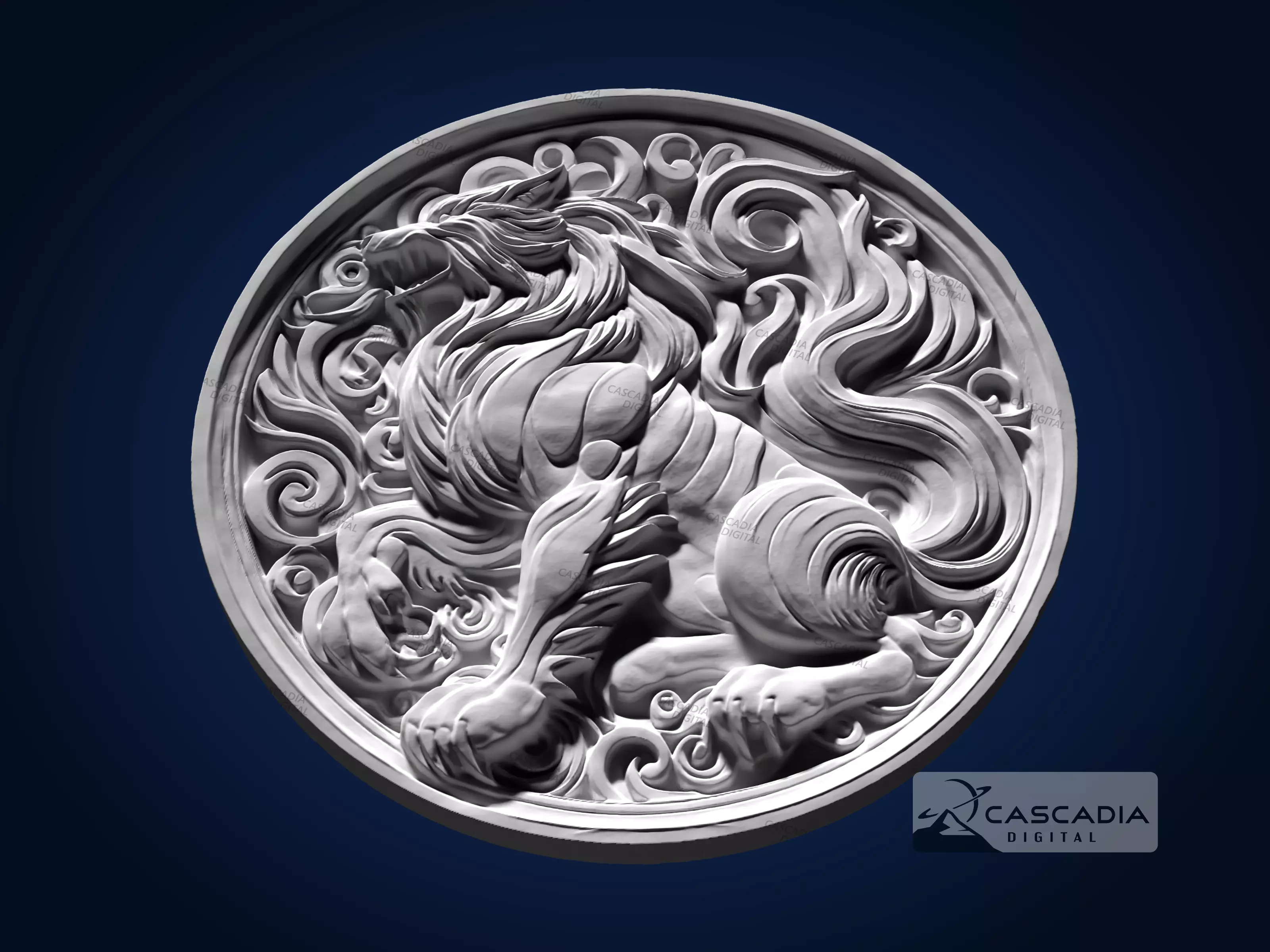 Wolf Round - CNC Router Carving Casting animal dog 3D print model_2