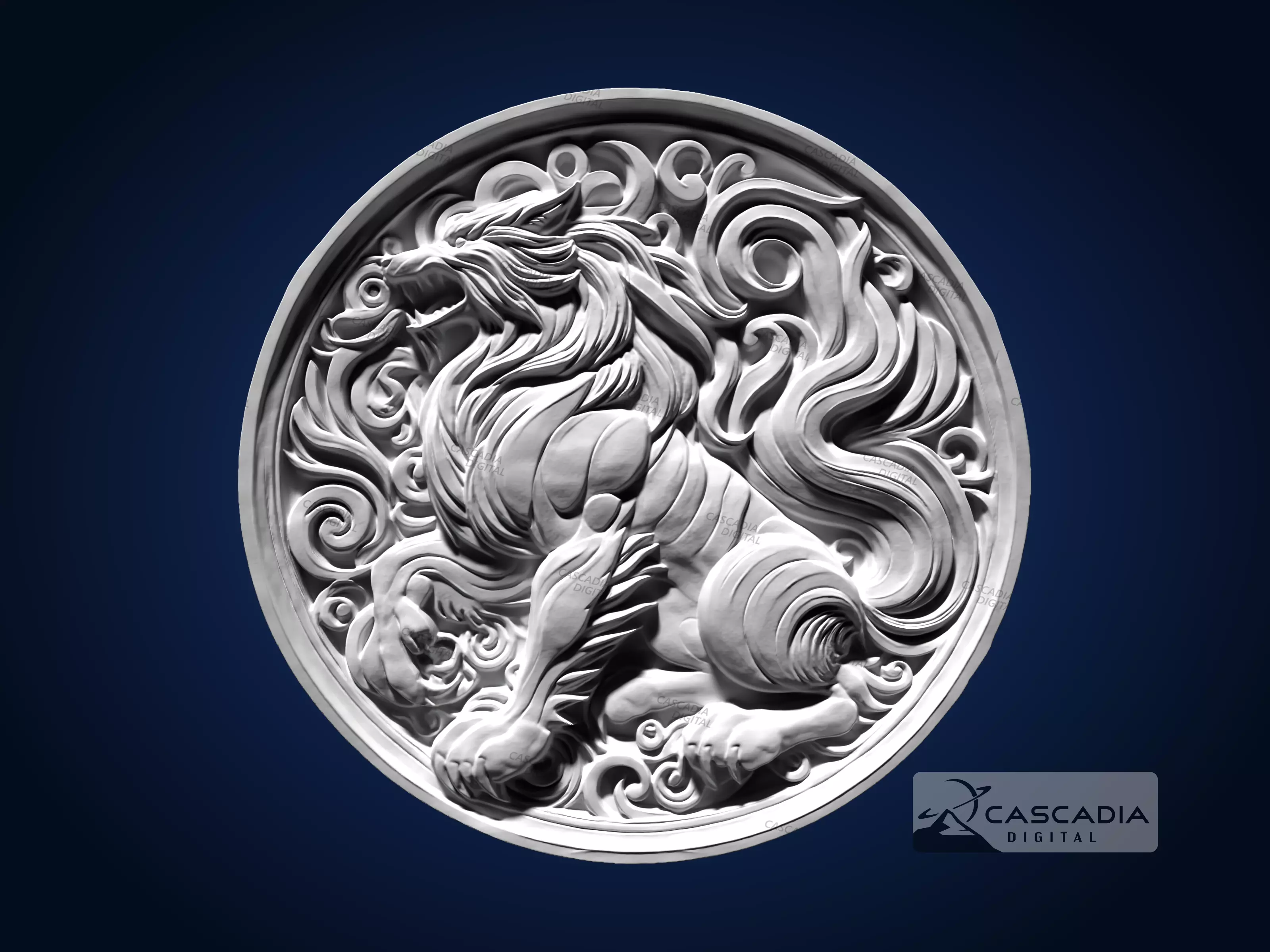 Wolf Round - CNC Router Carving Casting animal dog 3D print model_1