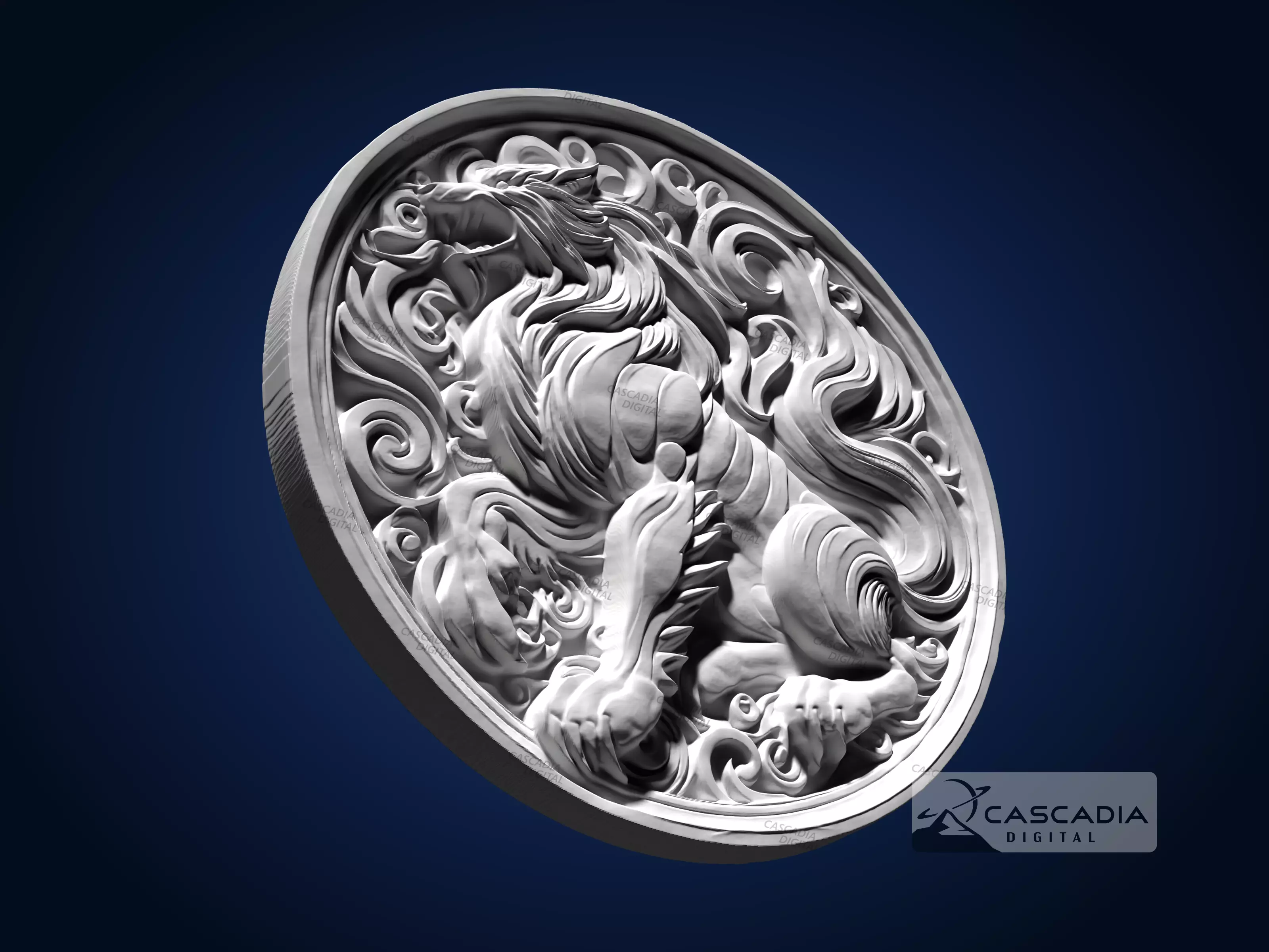 Wolf Round - CNC Router Carving Casting animal dog 3D print model_3