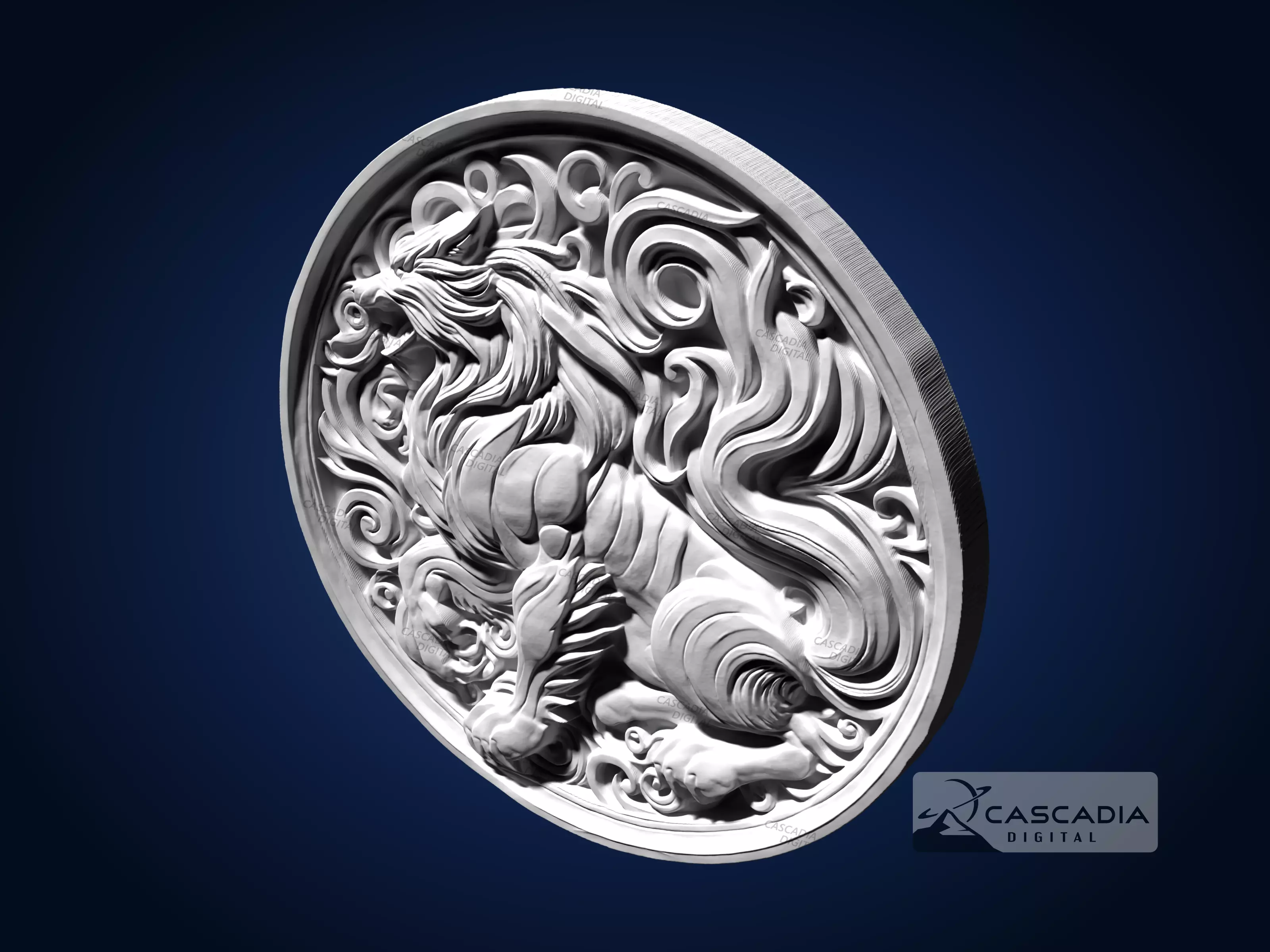 Wolf Round - CNC Router Carving Casting animal dog 3D print model_4