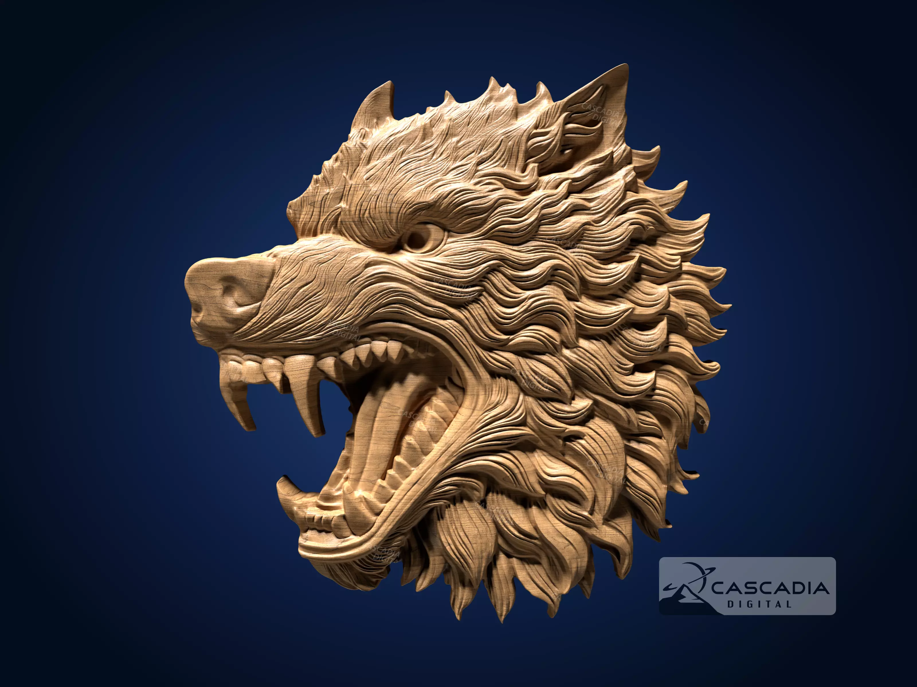 Wolf Head Fierce - CNC Router Carving Casting animal 3D print model_0