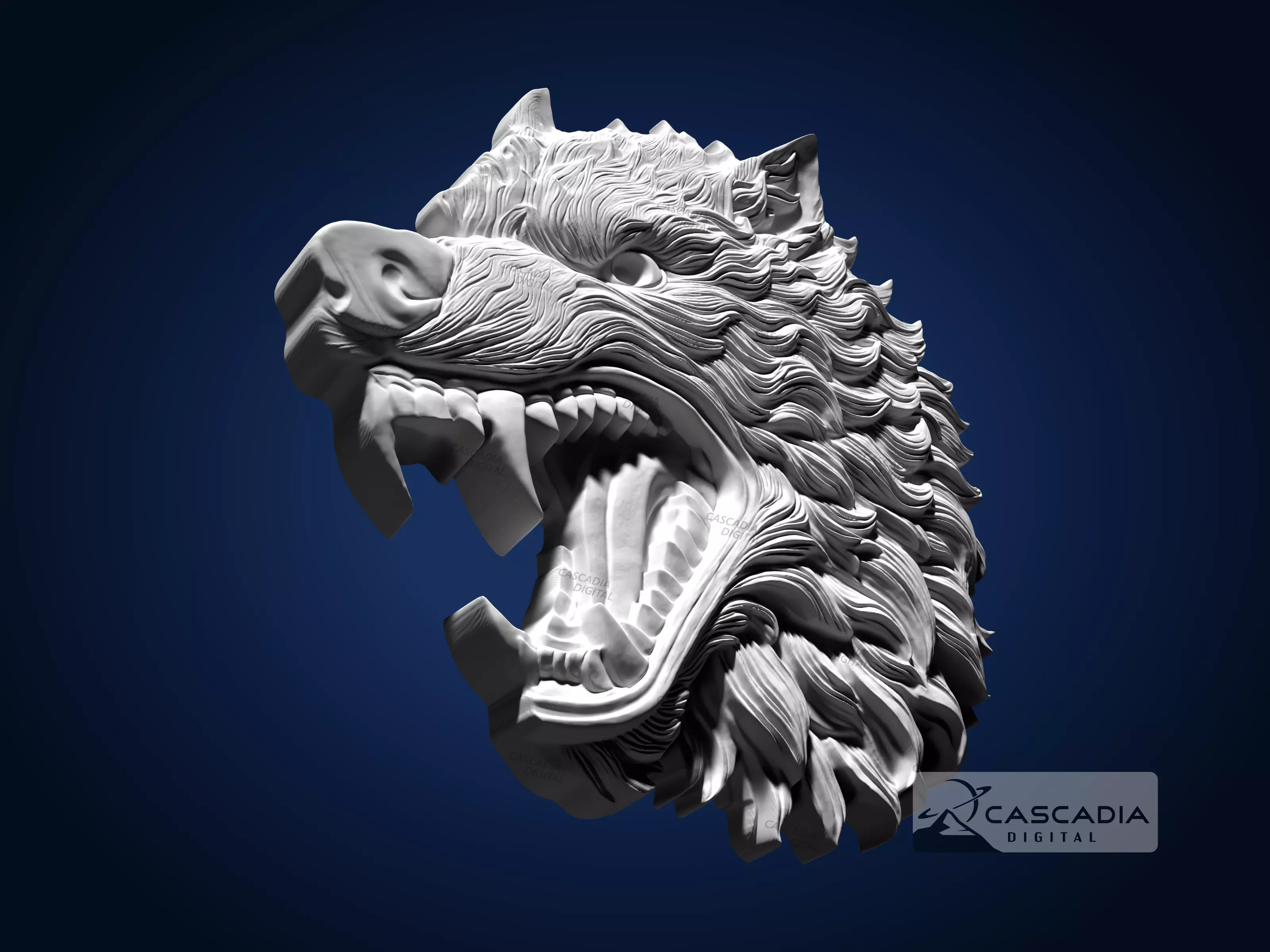 Wolf Head Fierce - CNC Router Carving Casting animal 3D print model_3