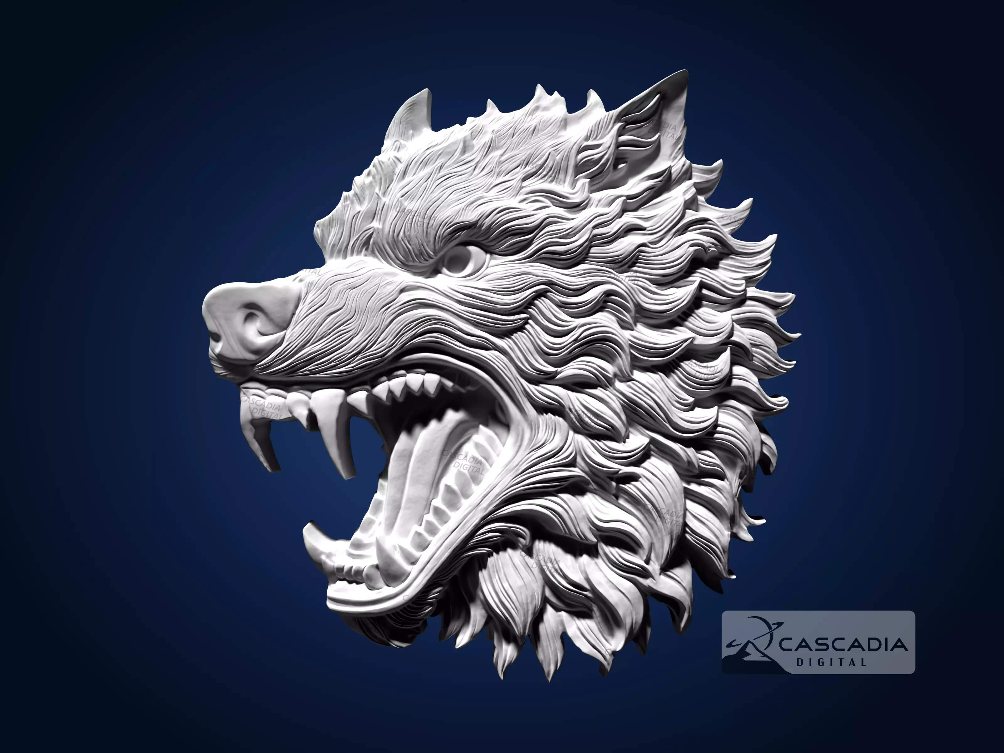 Wolf Head Fierce - CNC Router Carving Casting animal 3D print model_1