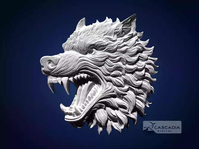 Wolf Head Fierce CNC Router Carving Casting Bas Relief animal 3D print model