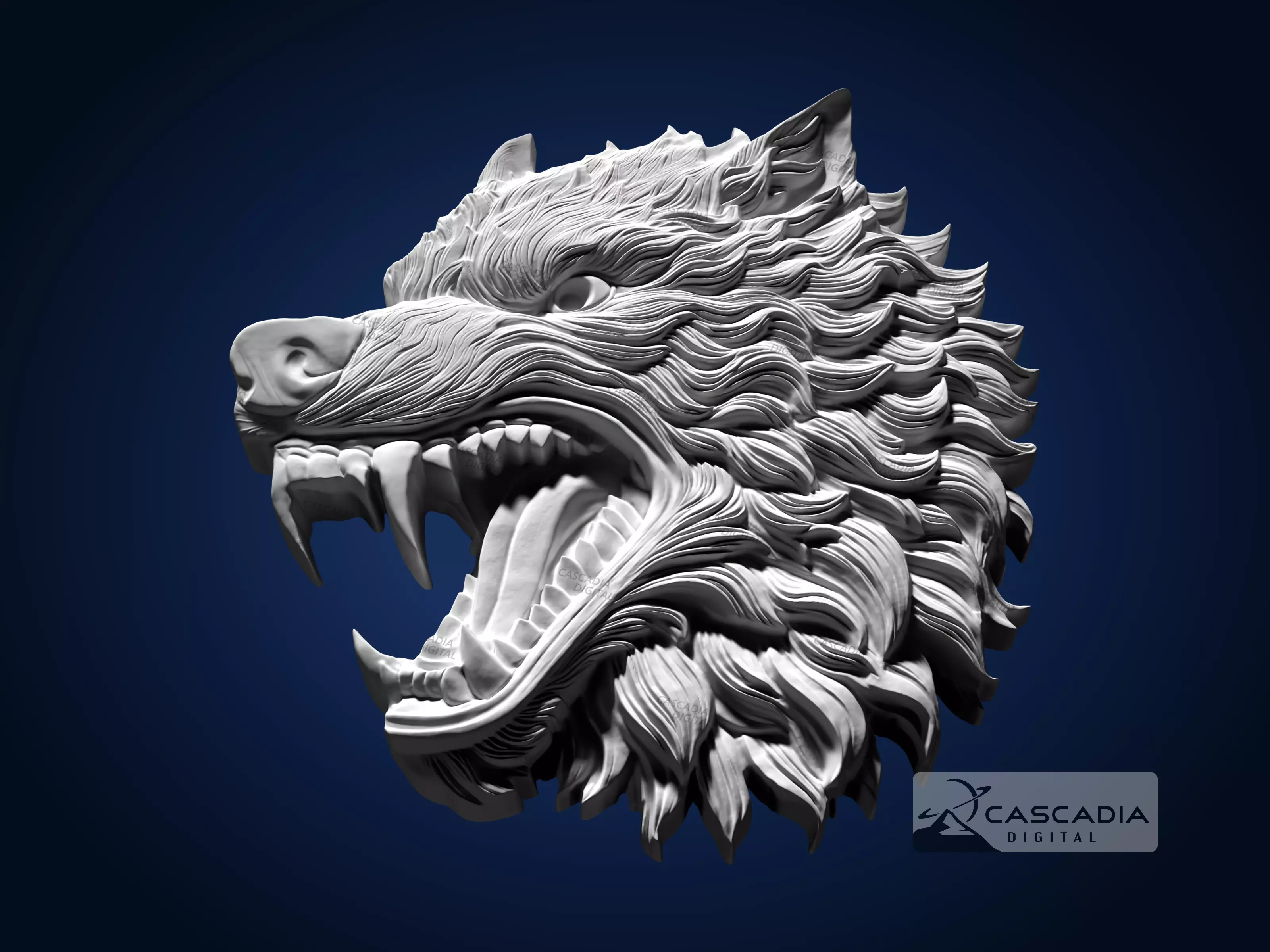 Wolf Head Fierce - CNC Router Carving Casting animal 3D print model_2