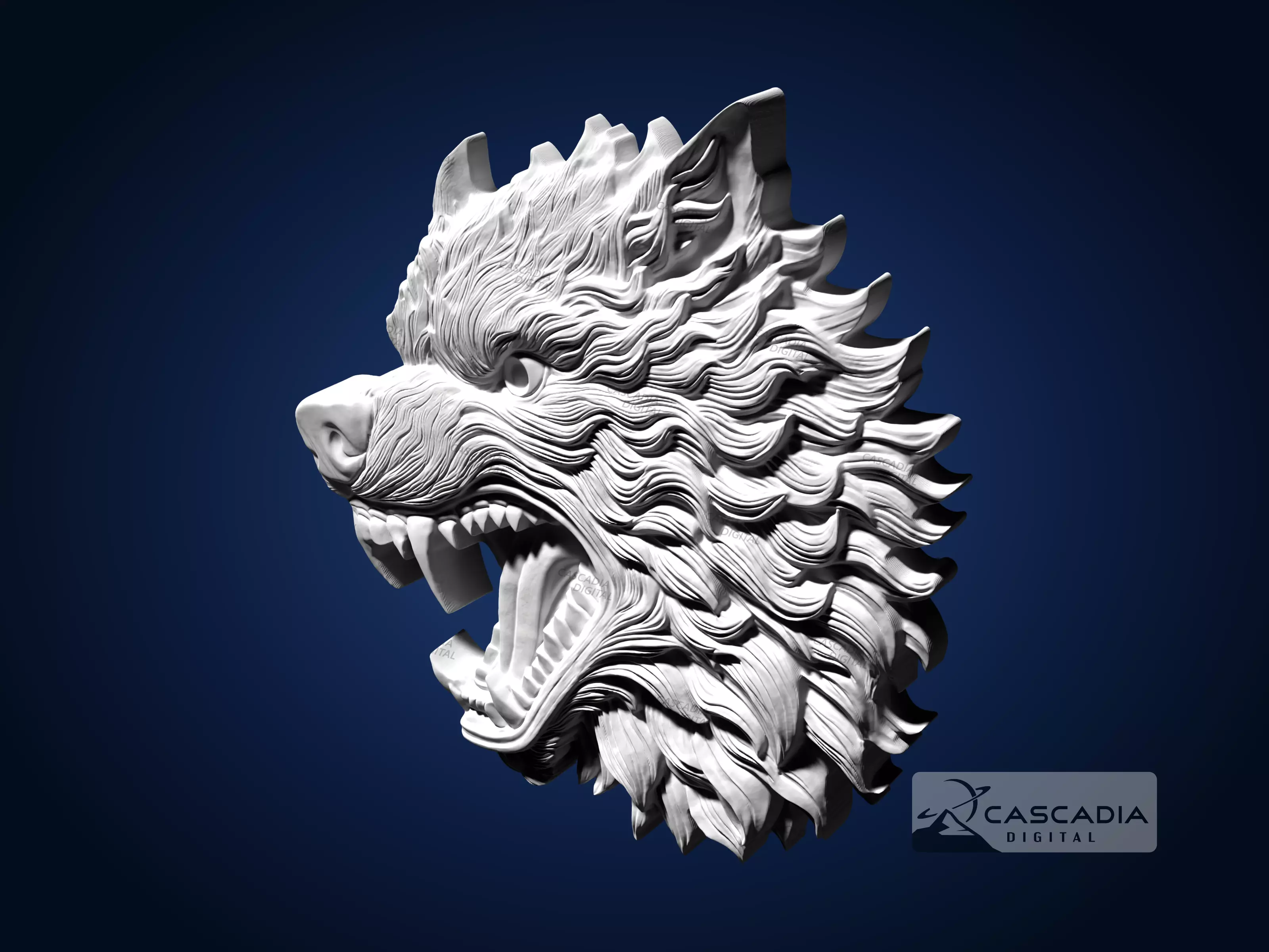 Wolf Head Fierce - CNC Router Carving Casting animal 3D print model_4
