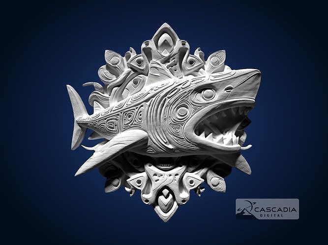 Shark Inuit CNC Router Carving Casting Bas Relief animal fish 3D print model