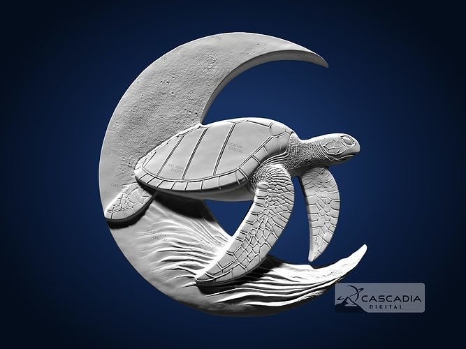 Sea Turtle Moon CNC Router Carving Casting Bas Relief animal 3D print model