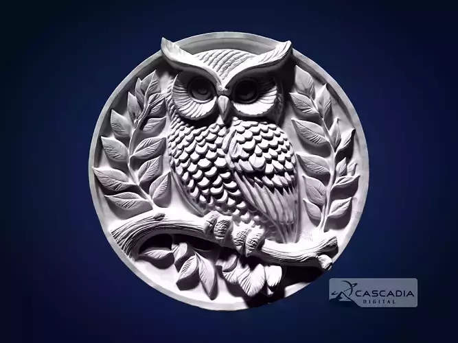 Owl Round CNC Router Carving Casting Bas Relief animal wildlife 3D print model