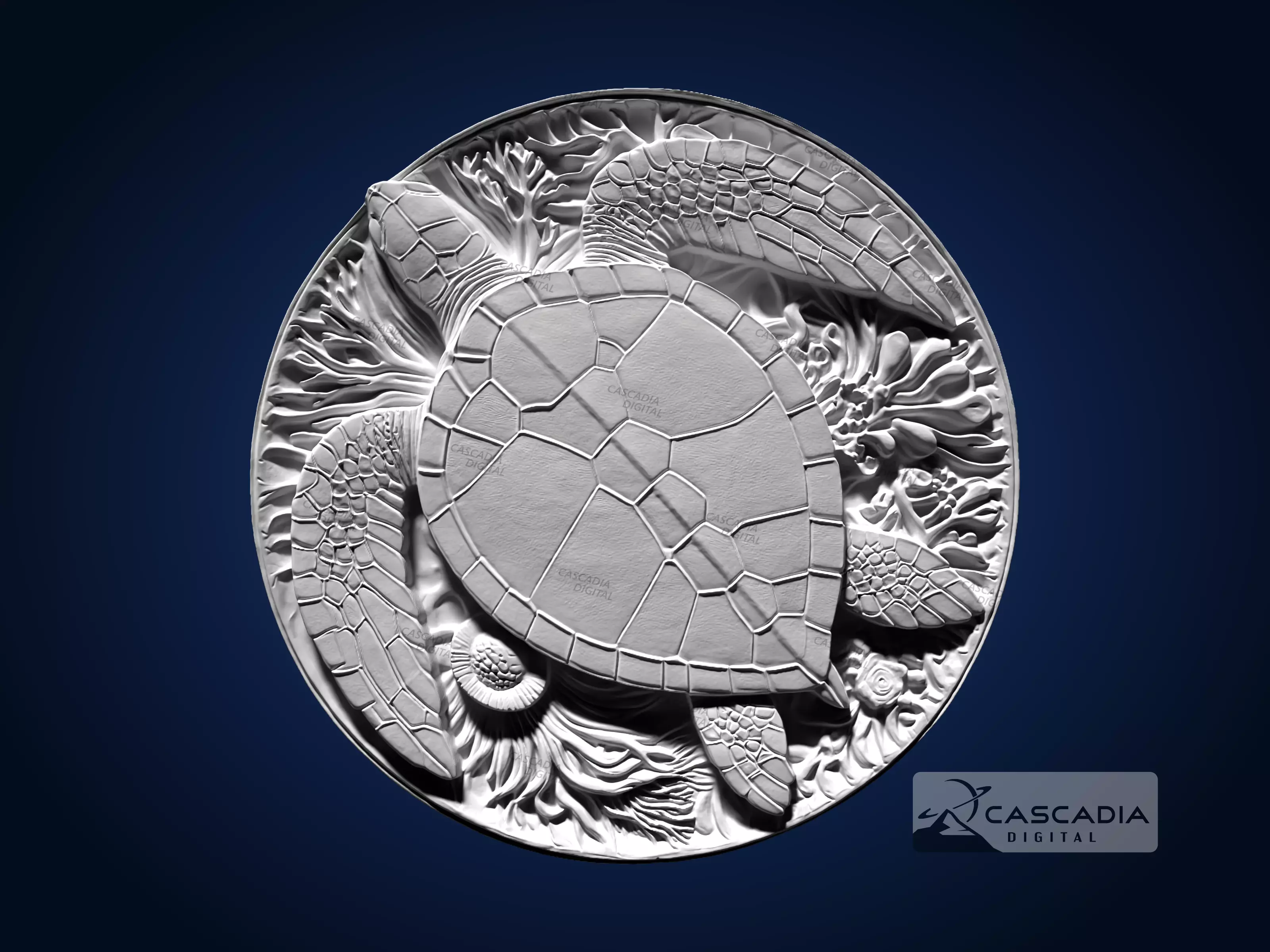 Sea Turtle Round - CNC Router Carving Casting animal 3D print model_1