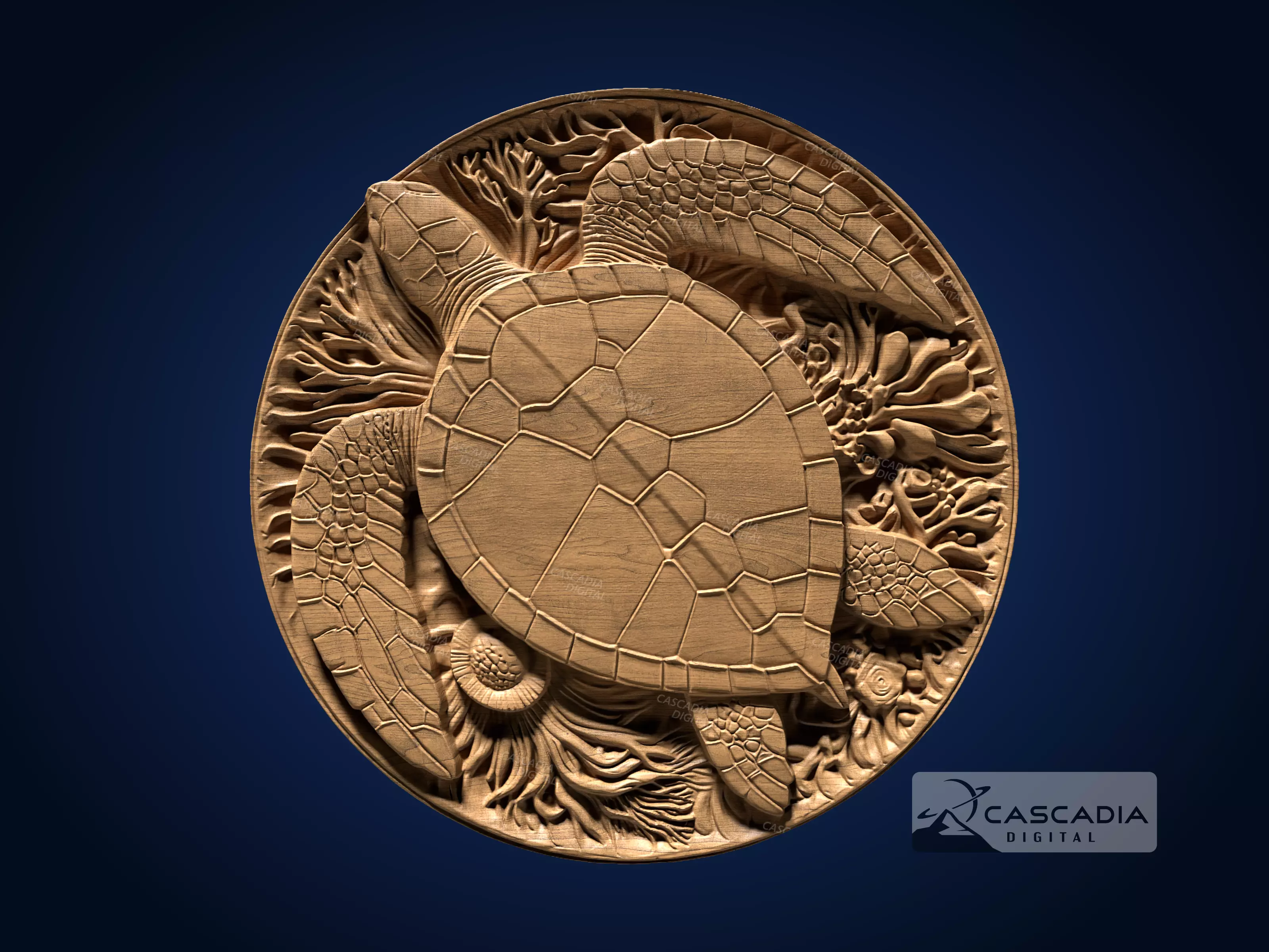 Sea Turtle Round - CNC Router Carving Casting animal 3D print model_0