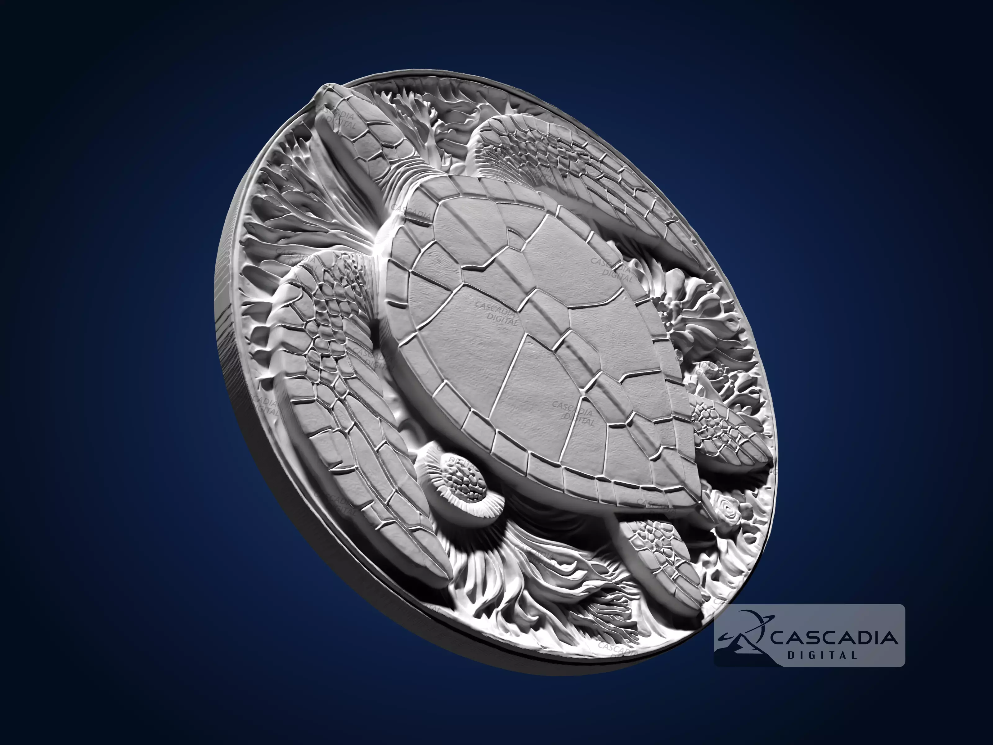 Sea Turtle Round - CNC Router Carving Casting animal 3D print model_3