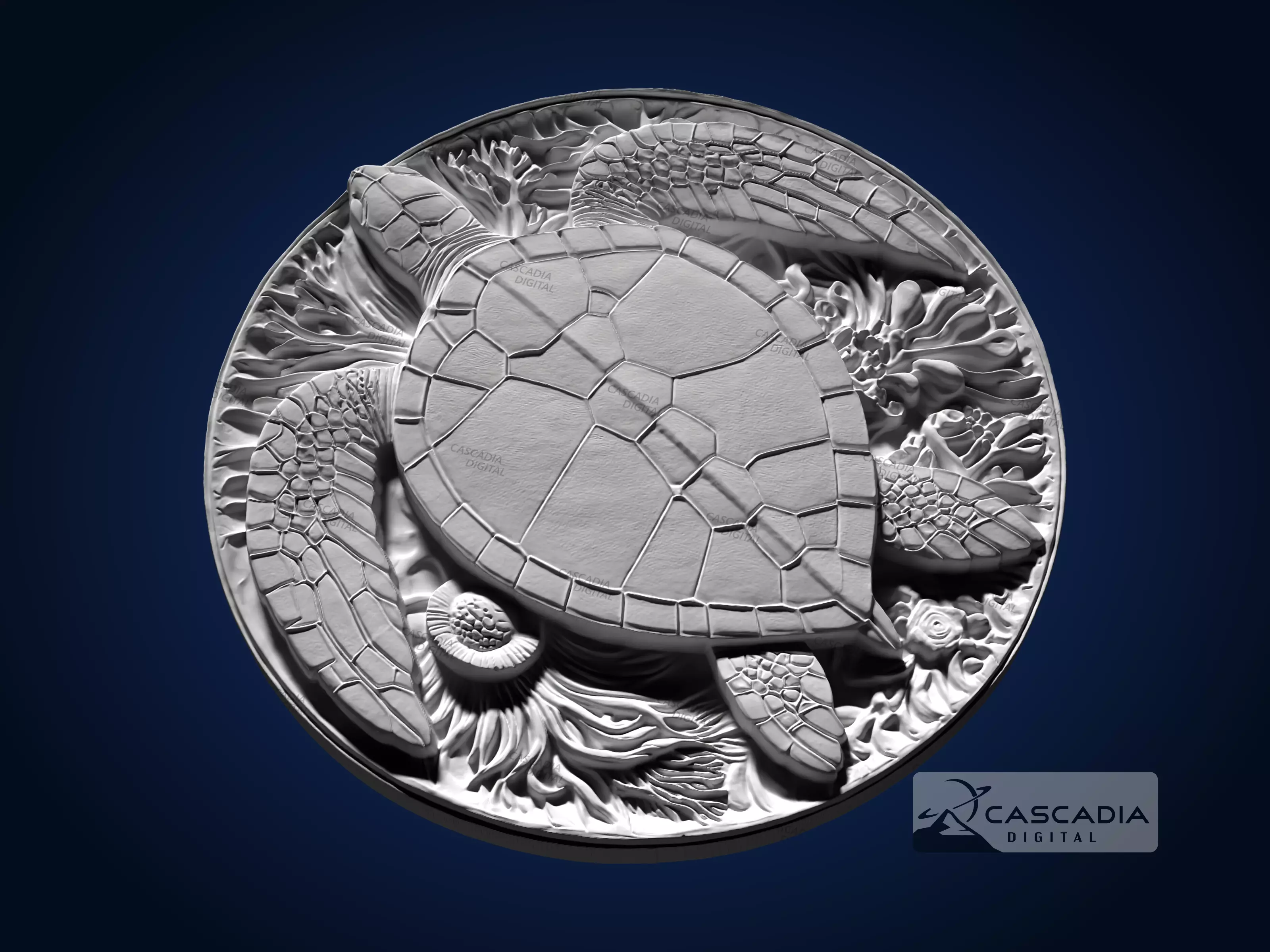 Sea Turtle Round - CNC Router Carving Casting animal 3D print model_2