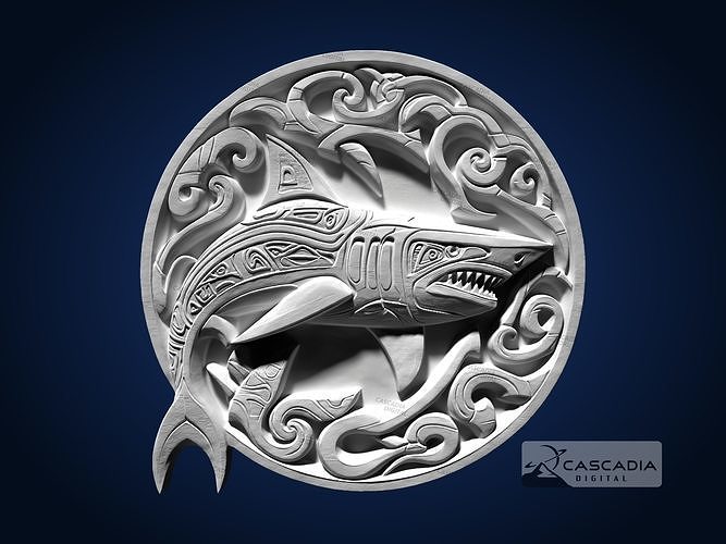 Shark Inuit Round CNC Router Carving Casting Bas Relief animal 3D print model