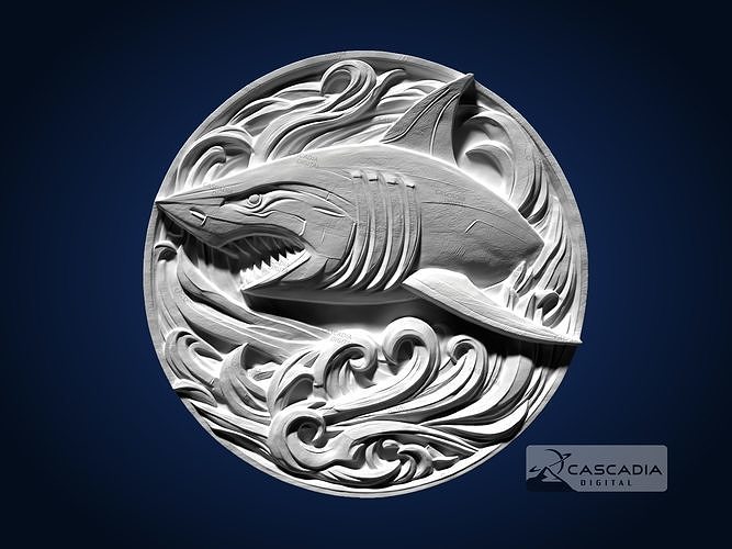 Shark Round CNC Router Carving Casting Bas Relief animal 3D print model