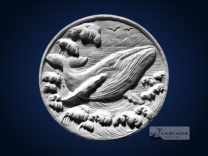 Whale Round CNC Router Carving Casting Bas Relief animal 3D print model