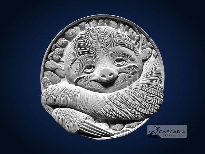 Sloth Round CNC Router Carving Casting Bas Relief animal 3D print model