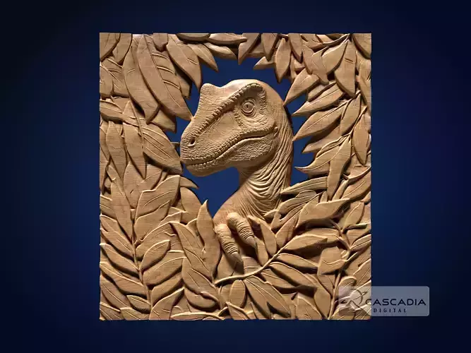 Raptor In Leaves - CNC Router Carving Casting dinosaur