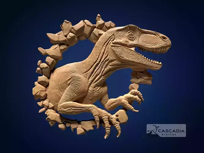 Raptor Breaking Through - CNC Router Carving Casting dino