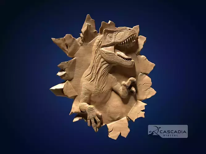 Raptor Breaking Through - CNC Router Carving Casting dino