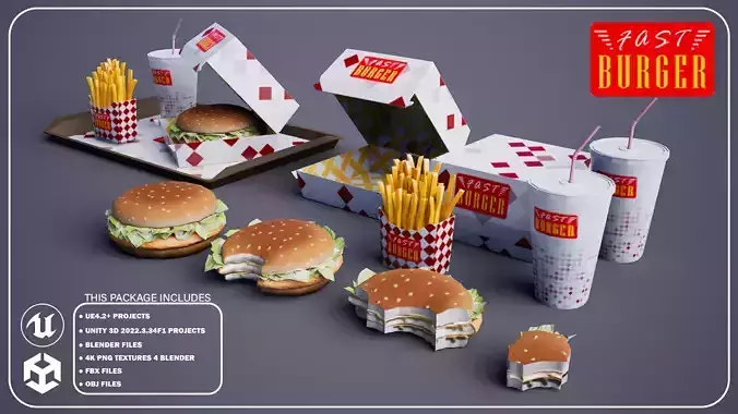 Chicken Burger - Package Low-poly 3D model