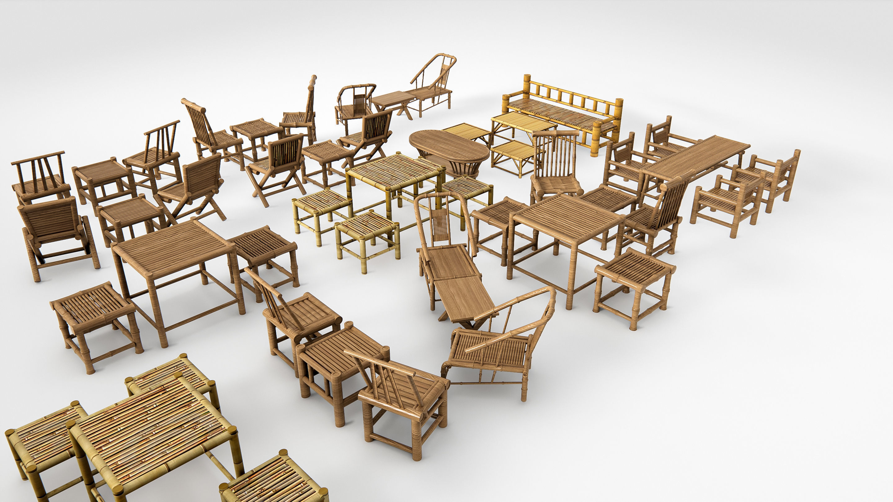 Bamboo table and chair 1 3D model_12