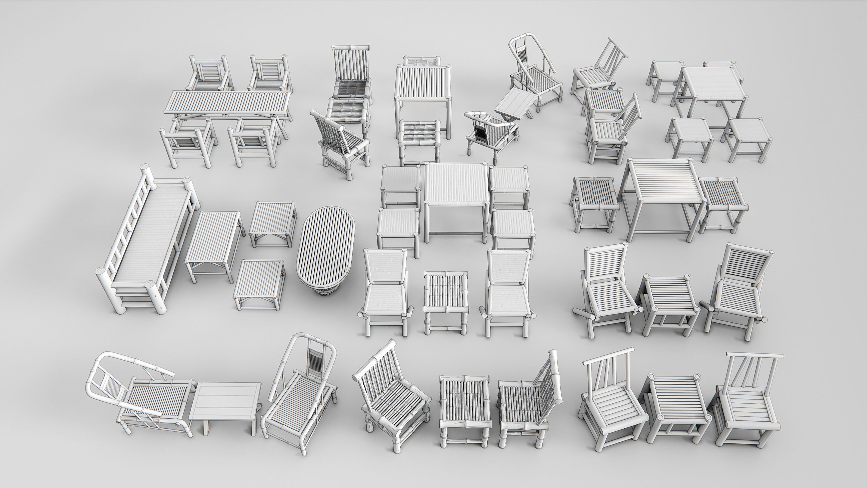 Bamboo table and chair 1 3D model_19
