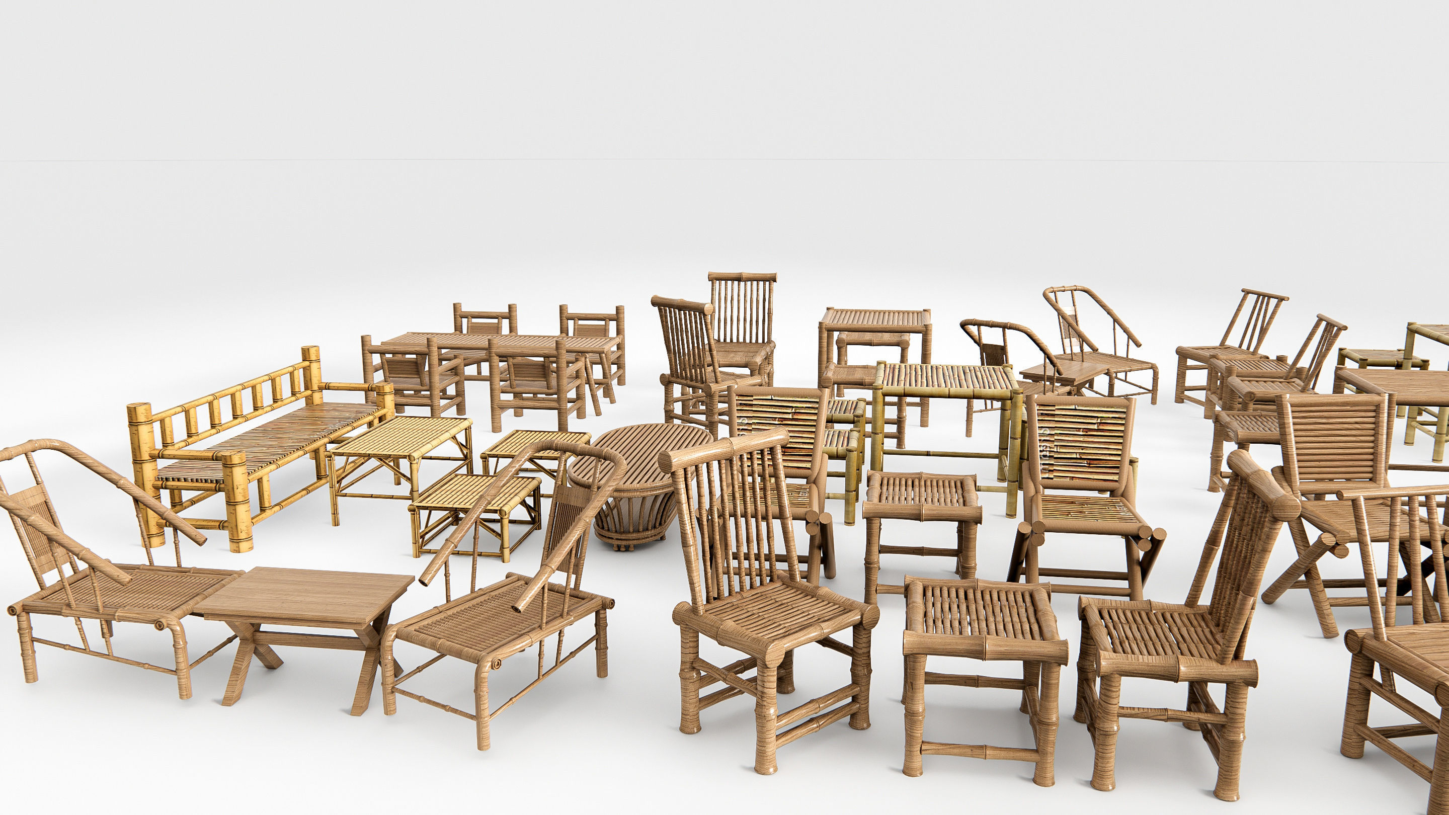 Bamboo table and chair 1 3D model_17