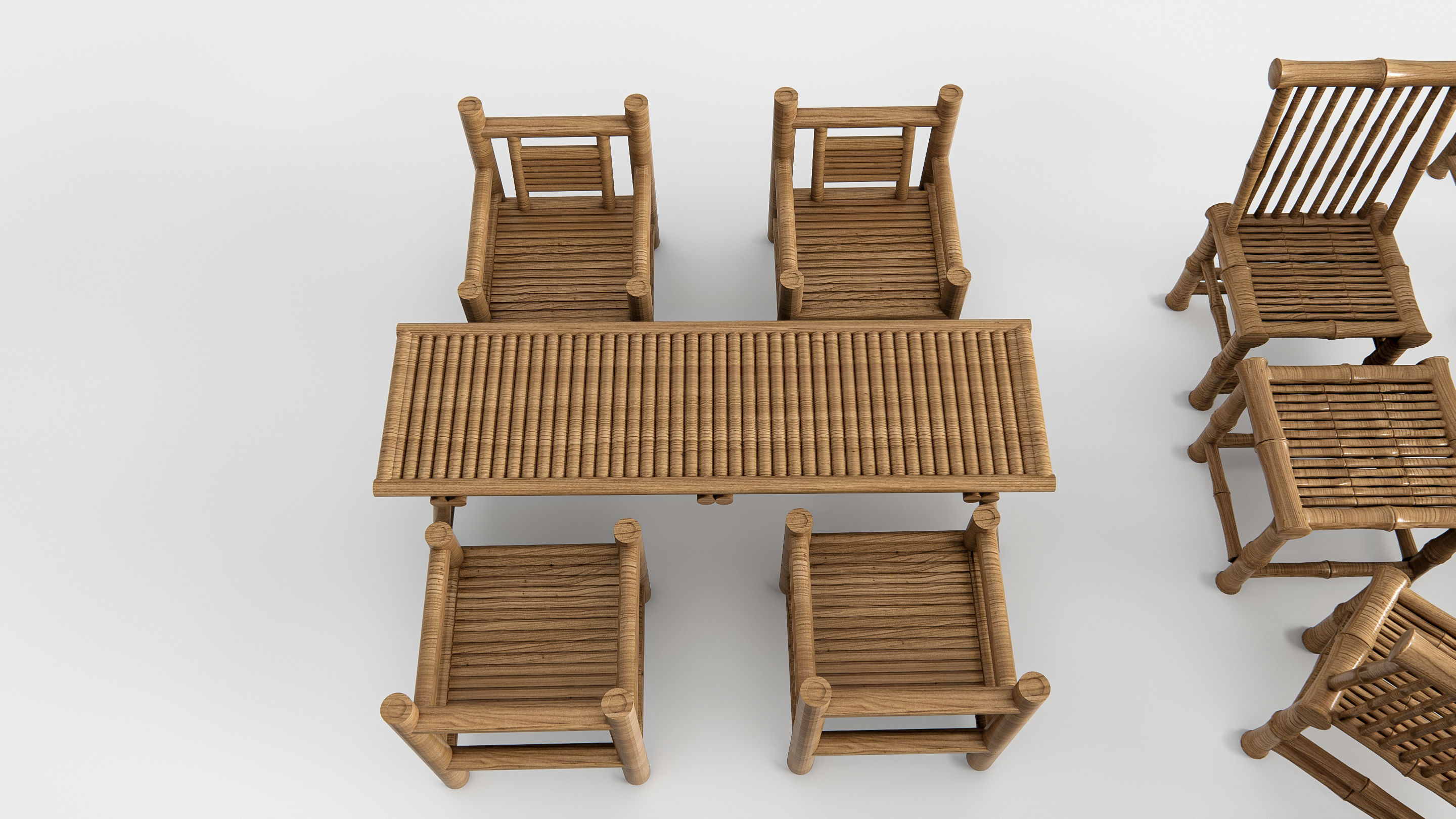 Bamboo table and chair 1 3D model_4